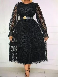 Women's Plus Size Curve Party Dress Cocktail Dress Black Dress Solid Color Midi Dress Long Sleeve Ruched Ruffle Crew Neck Fashion Party Black Fall Winter L XL XXL 3XL