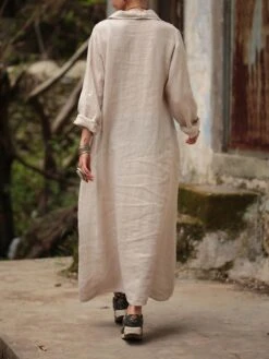 Women's Shirt Dress Casual Dress Cotton Linen Dress Maxi Long Dress Linen / Cotton Blend Basic Classic Outdoor Daily Vacation Shirt Collar Button Split Long Sleeve Summer Spring Fall 2023 Loose Fit -HAYz Clothing Shop sccvcv1692084508327