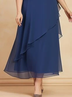 Women's Plus Size Curve Prom Dress Party Dress Wedding Guest Dress Long Dress Maxi Dress Blue Half Sleeve Pure Color Ruffle Spring Fall Autumn Crew Neck Fashion Evening Party Wedding Guest Fall Dress -HAYz Clothing Shop scwimq1691572162507