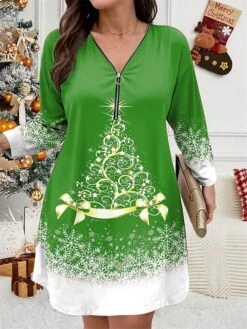 Women's Plus Size Curve Christmas Dress Casual Dress Winter Dress Christmas Tree Snowflake Mini Dress Long Sleeve Print V Neck Fashion Outdoor Black Wine Fall Winter L XL 2XL 3XL 4XL -HAYz Clothing Shop sdfkbr1697799819026