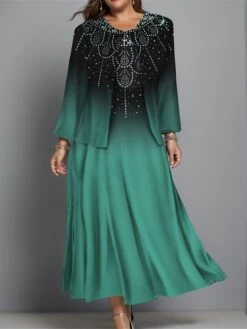 Women's Plus Size Two Piece Dress Set Casual Dress Swing Dress Outdoor Office Fashion Streetwear Print Midi Dress Crew Neck Long Sleeve Geometric Ombre Regular Fit Blue Purple Green Fall Winter L XL 5 Women's Plus Size Two Piece Dress Set Casual Dress Swing Dress Outdoor Office Fashion Streetwear Print Midi Dress Crew Neck Long Sleeve Geometric Ombre Regular Fit Blue Purple Green Fall Winter L XL -HAYz Clothing Shop sdmawi1696996921197