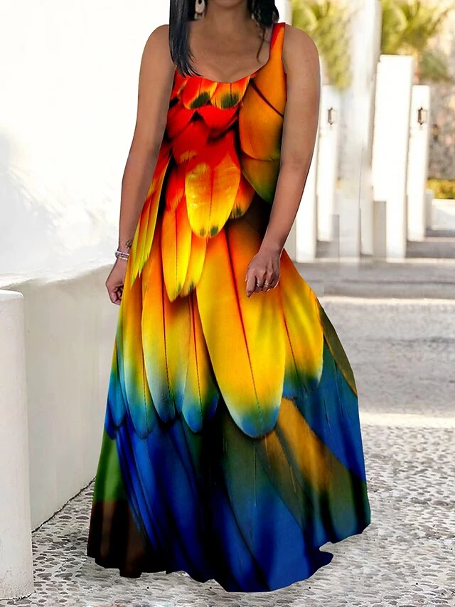 Women‘s Plus Size Curve Casual Dress Swing Dress Strap Dress Color Block Long Dress Maxi Dress Sleeveless Print Strap Romantic Daily Light Yellow Multicolor Summer Spring L XL XXL 3XL 4XL 4 Women‘s Plus Size Curve Casual Dress Swing Dress Strap Dress Color Block Long Dress Maxi Dress Sleeveless Print Strap Romantic Daily Light Yellow Multicolor Summer Spring L XL XXL 3XL 4XL - Image 4