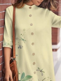 Women's Shirt Dress Casual Dress Cotton Linen Dress Midi Dress Polyester Fashion Casual Daily Outdoor Daily Vacation Shirt Collar Button Print Long Sleeve Spring Fall Winter 2023 Loose Fit White -HAYz Clothing Shop sealgs1697189422718