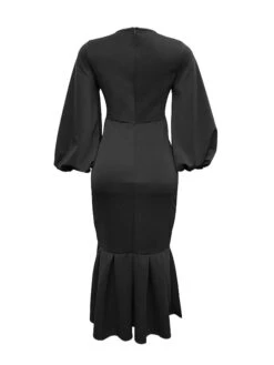 Women‘s Plus Size Curve Party Dress Solid Color V Neck Ruched Puff Sleeve Long Sleeve Winter Fall Casual Maxi Long Dress Party Vacation Dress Sheath Dress Black Dress -HAYz Clothing Shop sedzbv1649744188093