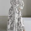 Women's Shirt Dress Casual Dress Swing Dress Maxi Long Dress Outdoor Office Daily Polyester Fashion Modern Shirt Collar Button Pocket Long Sleeve Spring Fall Winter 2023 Loose Fit White Apricot Floral