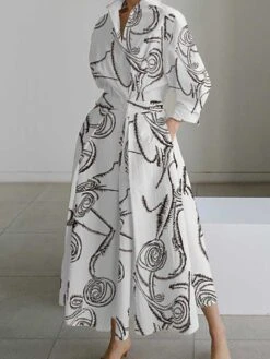 Women's Shirt Dress Casual Dress Swing Dress Maxi Long Dress Outdoor Office Daily Polyester Fashion Modern Shirt Collar Button Pocket Long Sleeve Spring Fall Winter 2023 Loose Fit White Apricot Floral