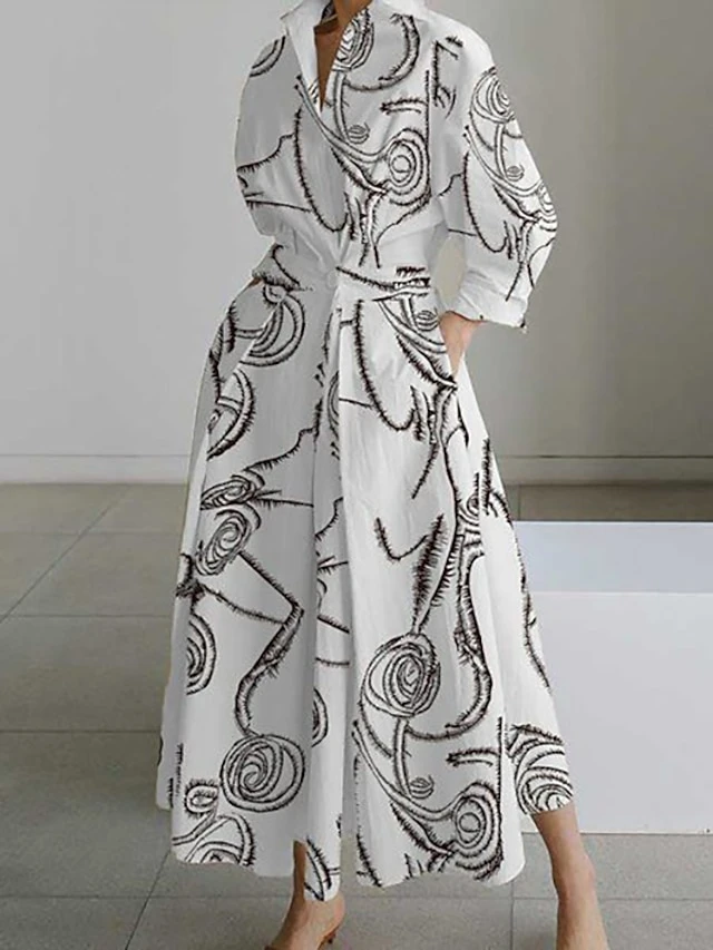 Women's Shirt Dress Casual Dress Swing Dress Maxi Long Dress Outdoor Office Daily Polyester Fashion Modern Shirt Collar Button Pocket Long Sleeve Spring Fall Winter 2023 Loose Fit White Apricot Floral 1 Women's Shirt Dress Casual Dress Swing Dress Maxi Long Dress Outdoor Office Daily Polyester Fashion Modern Shirt Collar Button Pocket Long Sleeve Spring Fall Winter 2023 Loose Fit White Apricot Floral