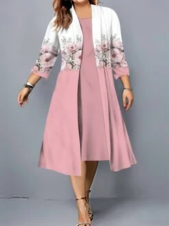 Women's Plus Size Curve Casual Dress Dress Set Two Piece Dress Floral Midi Dress 3/4 Length Sleeve Print Crew Neck Fashion Outdoor Pink Wine Fall Winter L XL XXL 3XL 4XL 9 Women's Plus Size Curve Casual Dress Dress Set Two Piece Dress Floral Midi Dress 3/4 Length Sleeve Print Crew Neck Fashion Outdoor Pink Wine Fall Winter L XL XXL 3XL 4XL -HAYz Clothing Shop seofdo1695103063876