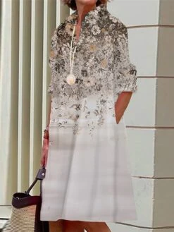 Women's Shirt Dress Casual Dress Midi Dress Outdoor Office Daily Polyester Fashion Modern Shirt Collar Button Pocket Long Sleeve Fall Winter 2023 Loose Fit Black Blue Brown Floral S M L XL 2XL -HAYz Clothing Shop seronu1693278099360