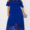 Women‘s Plus Size Curve Party Dress Solid Color Crew Neck Lace Half Sleeve Spring Fall Elegant Formal Maxi Long Dress Party Vacation Dress