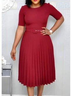 Women‘s Plus Size Curve Party Dress Solid Color Crew Neck Ruched Short Sleeve Spring Fall Work Formal Prom Dress Knee Length Dress Party Work Dress Loose Fit -HAYz Clothing Shop sglpmd1620625708324