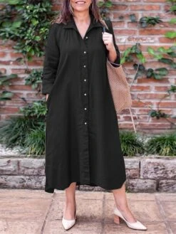 Women's Shirt Dress Casual Dress Cotton Linen Dress Midi Dress Linen / Cotton Blend Basic Classic Outdoor Daily Vacation Shirt Collar Button Pocket Long Sleeve Spring Fall Autumn 2023 Loose Fit Black 9 Women's Shirt Dress Casual Dress Cotton Linen Dress Midi Dress Linen / Cotton Blend Basic Classic Outdoor Daily Vacation Shirt Collar Button Pocket Long Sleeve Spring Fall Autumn 2023 Loose Fit Black -HAYz Clothing Shop sguwlb1692084365519