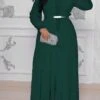 Women‘s Plus Size Curve Party Dress Solid Color Crew Neck Ruched Long Sleeve Winter Fall Elegant Maxi Long Dress Party Cocktail Party Dress