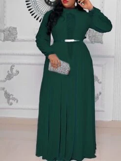 Women‘s Plus Size Curve Party Dress Solid Color Crew Neck Ruched Long Sleeve Winter Fall Elegant Maxi Long Dress Party Cocktail Party Dress