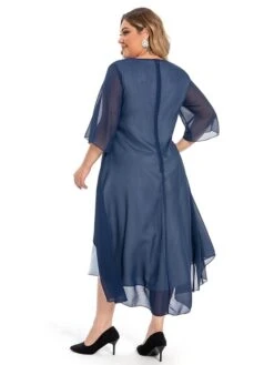 Women‘s Plus Size Curve Casual Dress Work Dress Chiffon Dress Plain Long Dress Maxi Dress Half Sleeve Layered Plus High Low Crew Neck Elegant Outdoor Blue Summer Spring L XL XXL 3XL 4XL -HAYz Clothing Shop shitgw1694771023265