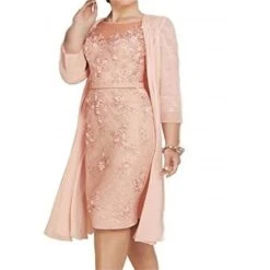 Women‘s Plus Size Curve Two Piece Dress Solid Color Crew Neck Lace 3/4 Length Sleeve Spring Fall Basic Work Knee Length Dress Formal Party Dress Cotton -HAYz Clothing Shop shlbii1649313522270