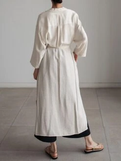 Women's Casual Dress Cotton Linen Dress Shift Dress Midi Dress Linen / Cotton Blend Fashion Basic Outdoor Daily Vacation Shirt Collar Lace Up Pocket Long Sleeve Fall Winter Autumn 2023 Loose Fit -HAYz Clothing Shop shvwwv1693475199315
