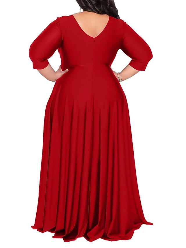 Women‘s Plus Size Curve Party Dress Pure Color V Neck 3/4 Length Sleeve Fall Spring Elegant Maxi Long Dress Party Evening Party Dress 3 Women‘s Plus Size Curve Party Dress Pure Color V Neck 3/4 Length Sleeve Fall Spring Elegant Maxi Long Dress Party Evening Party Dress - Image 3