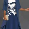 Women's Two Piece Dress Set Casual Dress Chiffon Dress Outdoor Daily Fashion Streetwear Print Midi Dress Crew Neck Half Sleeve Floral Regular Fit Dark Blue Fall Winter S M L XL XXL