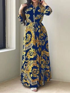 Women's Shirt Dress Casual Dress Swing Dress Maxi Long Dress Outdoor Daily Vacation Polyester Fashion Elegant Shirt Collar Lace Up Button Long Sleeve Spring Fall Winter 2023 Loose Fit ArmyGreen Red -HAYz Clothing Shop siizxj1695027663654