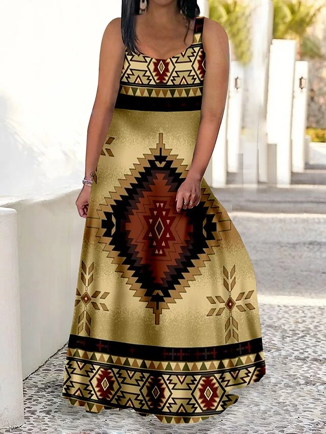 Women‘s Plus Size Curve Casual Dress Swing Dress Strap Dress Graphic Color Block Long Dress Maxi Dress Sleeveless Print Strap Romantic Daily Yellow Brown Summer Spring L XL XXL 3XL 4XL 3 Women‘s Plus Size Curve Casual Dress Swing Dress Strap Dress Graphic Color Block Long Dress Maxi Dress Sleeveless Print Strap Romantic Daily Yellow Brown Summer Spring L XL XXL 3XL 4XL - Image 3