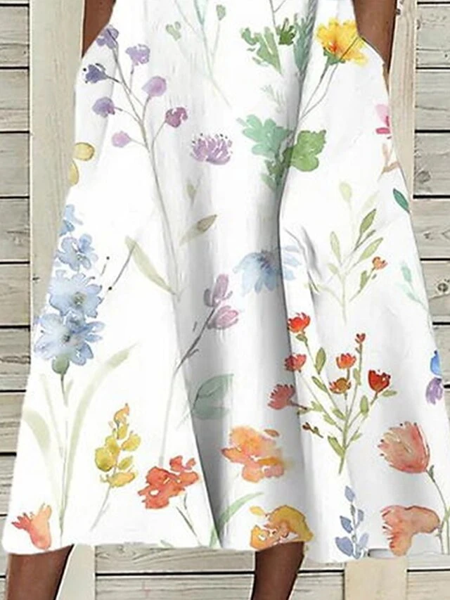 Women's Two Piece Dress Set Casual Dress Print Dress Daily Vacation Fashion Modern Pocket Print Midi Dress Crew Neck Half Sleeve Floral Regular Fit White Summer Spring S M L XL XXL 3 Women's Two Piece Dress Set Casual Dress Print Dress Daily Vacation Fashion Modern Pocket Print Midi Dress Crew Neck Half Sleeve Floral Regular Fit White Summer Spring S M L XL XXL - Image 3