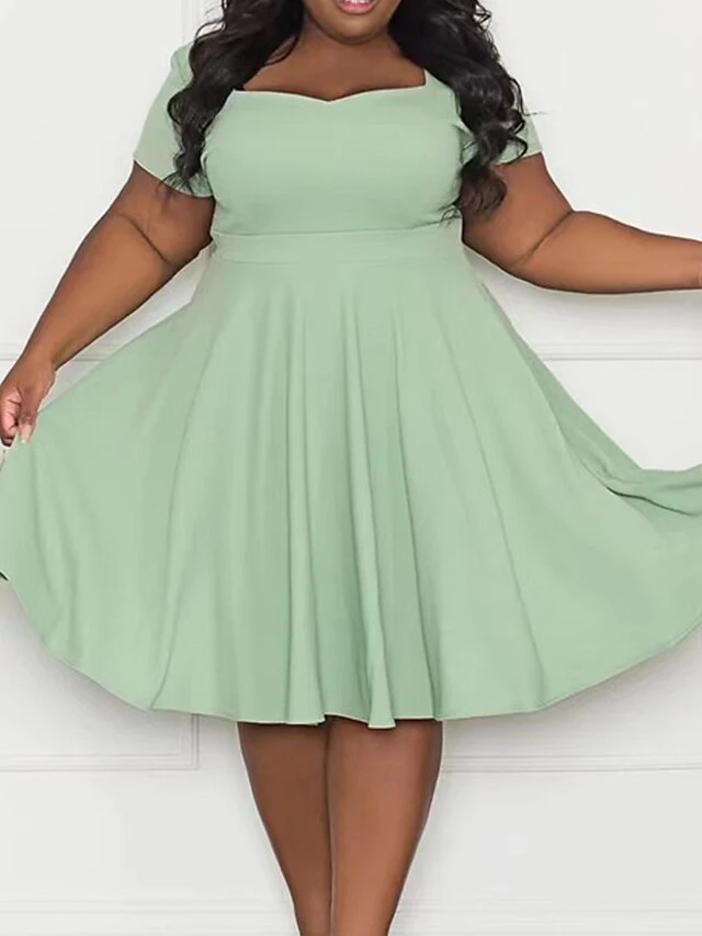 Women‘s Plus Size Curve Casual Dress A Line Dress Solid Color Midi Dress Short Sleeve Ruched Square Neck Fashion Outdoor Black Pink Summer Spring XL XXL 3XL 4XL 5XL 8 Women‘s Plus Size Curve Casual Dress A Line Dress Solid Color Midi Dress Short Sleeve Ruched Square Neck Fashion Outdoor Black Pink Summer Spring XL XXL 3XL 4XL 5XL - Image 8