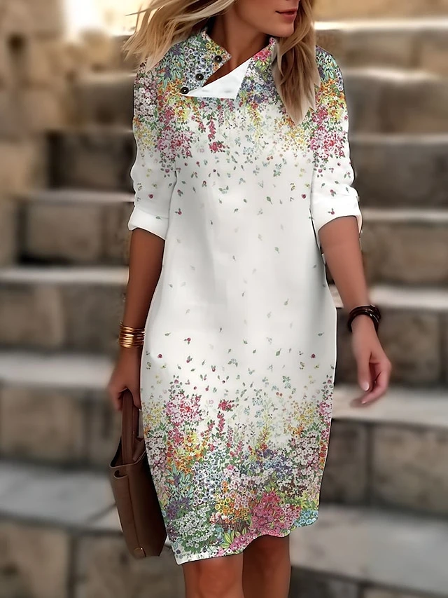 Women's Casual Dress Cotton Linen Dress Shift Dress Midi Dress Polyester Fashion Casual Daily Outdoor Daily Vacation Turtleneck Button Print 3/4 Length Sleeve Summer Spring Fall 2023 Loose Fit Black 5 Women's Casual Dress Cotton Linen Dress Shift Dress Midi Dress Polyester Fashion Casual Daily Outdoor Daily Vacation Turtleneck Button Print 3/4 Length Sleeve Summer Spring Fall 2023 Loose Fit Black - Image 5