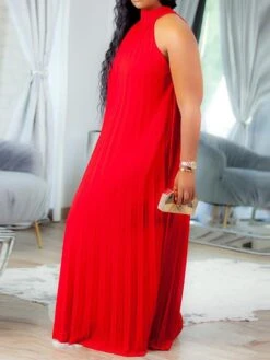 Women's Plus Size Curve Shift Dress Solid Color Halter Neck Ruched Sleeveless Spring Summer Basic Maxi Long Dress Casual Daily Dress -HAYz Clothing Shop sjrerx1654676764256