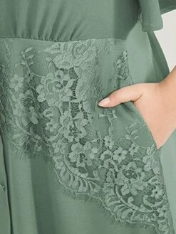 Women's Plus Size Curve Party Dress Cocktail Dress Wedding Guest Dress Midi Dress Green Short Sleeve Pure Color Lace Summer Spring Fall V Neck Fashion Birthday Wedding Guest Vacation XL XXL 3XL 4XL -HAYz Clothing Shop sjvepl1692165863794
