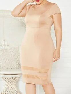 Women's Plus Size Curve Party Dress Bodycon Sheath Dress Plain Midi Dress Short Sleeve Mesh Crew Neck Fashion Party Black White Fall Winter XL XXL 3XL 4XL 5XL -HAYz Clothing Shop sjzzxv1694151469559