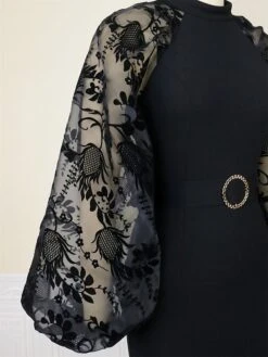 Women's Plus Size Curve Party Dress Black Dress Formal Dress Plain Long Dress Maxi Dress Long Sleeve Lace Stand Collar Fashion Party Black Fall Winter XL XXL 3XL 4XL -HAYz Clothing Shop skioio1694151491136