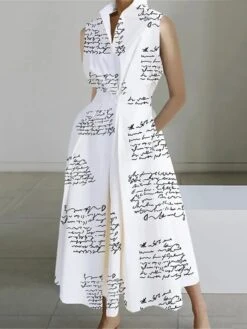 Women's Shirt Dress Casual Dress Swing Dress Maxi Long Dress Outdoor Office Daily Polyester Fashion Modern Shirt Collar Button Pocket Sleeveless Summer Spring 2023 Loose Fit Black White Polka Dot