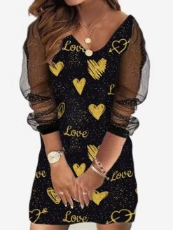 Women‘s Plus Size Curve Holiday Dress Floral V Neck Mesh Long Sleeve Fall Spring Casual Mini Dress Casual Daily DressSheath DressBlack DressPrint -HAYz Clothing Shop slfurp1647491219229