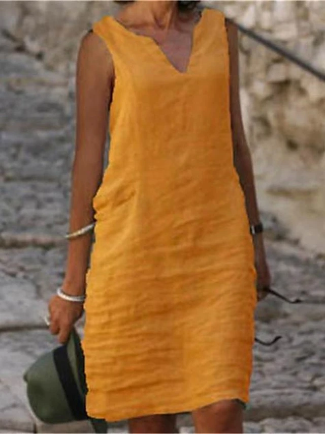 Women‘s Casual Dress Cotton Dress Shift Dress Midi Dress Green Blue Pink Sleeveless Pure Color Spring Summer V Neck Basic Daily Weekend Loose Fit 2023 S M L XL XXL 3XL 4XL 1 Women‘s Casual Dress Cotton Dress Shift Dress Midi Dress Green Blue Pink Sleeveless Pure Color Spring Summer V Neck Basic Daily Weekend Loose Fit 2023 S M L XL XXL 3XL 4XL