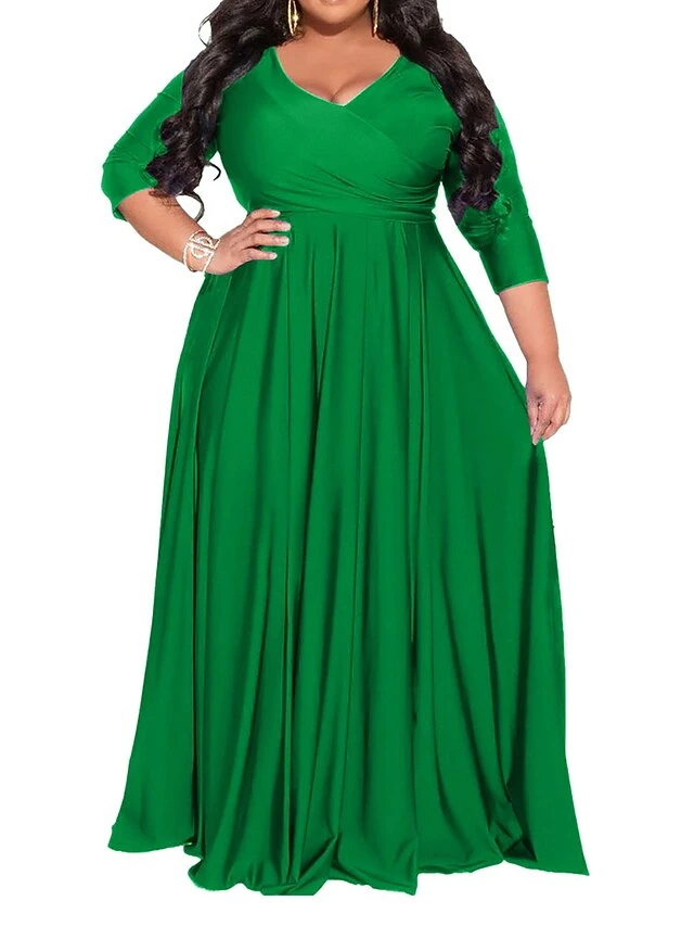 Women‘s Plus Size Curve Party Dress Pure Color V Neck 3/4 Length Sleeve Fall Spring Elegant Maxi Long Dress Party Evening Party Dress 11 Women‘s Plus Size Curve Party Dress Pure Color V Neck 3/4 Length Sleeve Fall Spring Elegant Maxi Long Dress Party Evening Party Dress - Image 11