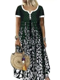 Women‘s Plus Size Curve Holiday Dress Floral V Neck Print Short Sleeve Spring Summer Casual Maxi Long Dress Casual Daily Dress