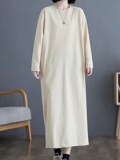 Women's Casual Dress Cotton Linen Dress T Shirt Dress Tee Dress Midi Dress Polyester Basic Classic Outdoor Daily Vacation Crew Neck Pocket 3/4 Length Sleeve Fall Autumn 2023 Loose Fit ArmyGreen Black -HAYz Clothing Shop smqtju1693366306715