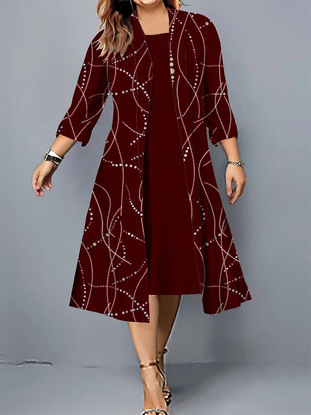 Women's Plus Size Curve Casual Dress Dress Set Two Piece Dress Floral Midi Dress 3/4 Length Sleeve Print Crew Neck Fashion Outdoor Pink Wine Fall Winter L XL XXL 3XL 4XL 5 Women's Plus Size Curve Casual Dress Dress Set Two Piece Dress Floral Midi Dress 3/4 Length Sleeve Print Crew Neck Fashion Outdoor Pink Wine Fall Winter L XL XXL 3XL 4XL - Image 5