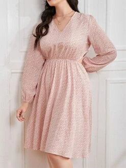 Women's Plus Size Curve Casual Dress Chiffon Dress A Line Dress Floral Midi Dress Long Sleeve Print V Neck Fashion Daily Pink Fall Winter L XL XXL 3XL 4XL -HAYz Clothing Shop snzhmy1694151475638
