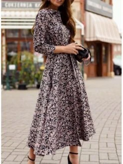 Women's Sheath Dress Midi Dress Black Yellow Light Brown Long Sleeve Polka Dot Split Winter Fall Autumn Shirt Collar Winter Dress Fall Dress Loose Fit S M L XL XXL -HAYz Clothing Shop snzsmo1616744409699