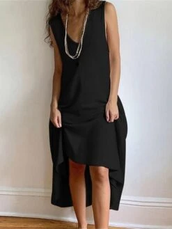 Women's Casual Dress Cotton Linen Dress Swing Dress Maxi Long Dress Cotton Blend Basic Modern Outdoor Daily Vacation V Neck Basic Sleeveless Summer Spring 2023 Regular Fit Black Wine Khaki Plain S M -HAYz Clothing Shop soqjgc1686030306177