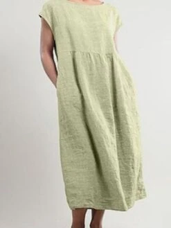 Women's Cotton Linen Dress A Line Dress Maxi Long Dress Cotton Blend Basic Casual Daily Vacation Crew Neck Patchwork Pocket Short Sleeve Summer Spring Linen Loose Fit Black White Pink Pure Color S M -HAYz Clothing Shop sosdxt1605666959429