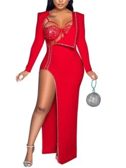 Women's Party Dress Dress Set Two Piece Dress Long Dress Maxi Dress Black White Yellow Long Sleeve Pure Color Sequins Summer Spring V Neck Party Party Winter Dress Fall Dress Slim 2023 S M L XL 2XL -HAYz Clothing Shop spcbzl1659594440885