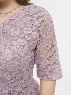 Women‘s Plus Size Curve Party Dress Lace Dress Cocktail Dress Midi Dress Black Pink Wine Half Sleeve Pure Color Lace Summer Spring Fall V Neck Fashion Birthday Wedding Guest Vacation 2023 -HAYz Clothing Shop sphpyf1691564489650