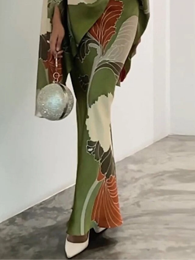 Women's Two Piece Dress Set Casual Dress Skirt Set Daily Going Out Elegant Modern Ruffle Print Long Dress Maxi Dress Stand Collar Long Sleeve Floral Regular Fit Green Fall Winter S M L XL 3 Women's Two Piece Dress Set Casual Dress Skirt Set Daily Going Out Elegant Modern Ruffle Print Long Dress Maxi Dress Stand Collar Long Sleeve Floral Regular Fit Green Fall Winter S M L XL - Image 3