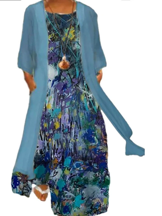 Women‘s Plus Size Curve Two Piece Dress Floral Crew Neck Print Long Sleeve Winter Fall Casual Maxi Long Dress Casual Daily Dress 8 Women‘s Plus Size Curve Two Piece Dress Floral Crew Neck Print Long Sleeve Winter Fall Casual Maxi Long Dress Casual Daily Dress - Image 8