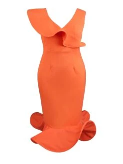 Women's Plus Size Curve Party Dress Bodycon Sheath Dress Plain Midi Dress Sleeveless Ruffle V Neck Fashion Party Orange Spring Fall XL XXL 3XL 4XL -HAYz Clothing Shop sqfxlg1694165778392