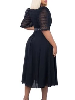 Women‘s Plus Size Curve Holiday Dress Solid Color Square Neck Ruched Half Sleeve Spring Fall Work Formal Midi Dress Holiday Vacation Dress -HAYz Clothing Shop sqtvlz1659507361355