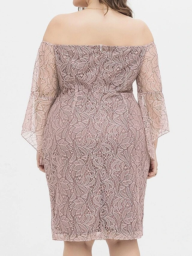 Women's Plus Size Party Dress Lace Dress Cocktail Dress Midi Dress Pink Long Sleeve Pure Color Lace Spring Fall Winter Off Shoulder Fashion Birthday Wedding Guest Vacation 2023 XL XXL 3XL 4XL 2 Women's Plus Size Party Dress Lace Dress Cocktail Dress Midi Dress Pink Long Sleeve Pure Color Lace Spring Fall Winter Off Shoulder Fashion Birthday Wedding Guest Vacation 2023 XL XXL 3XL 4XL - Image 2